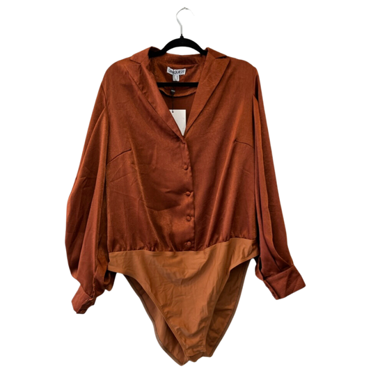 burnt orange bodysuit w/ silky blouse top - US 16