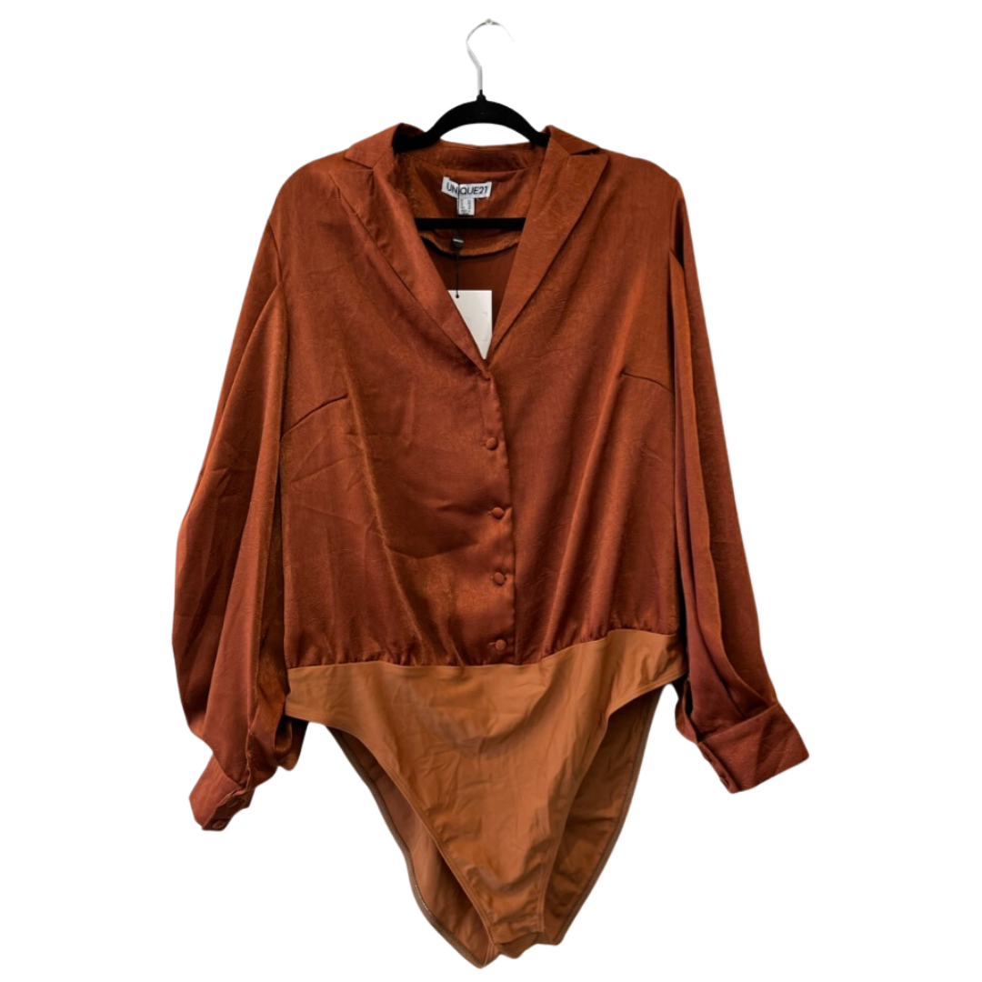 burnt orange bodysuit w/ silky blouse top - US 16