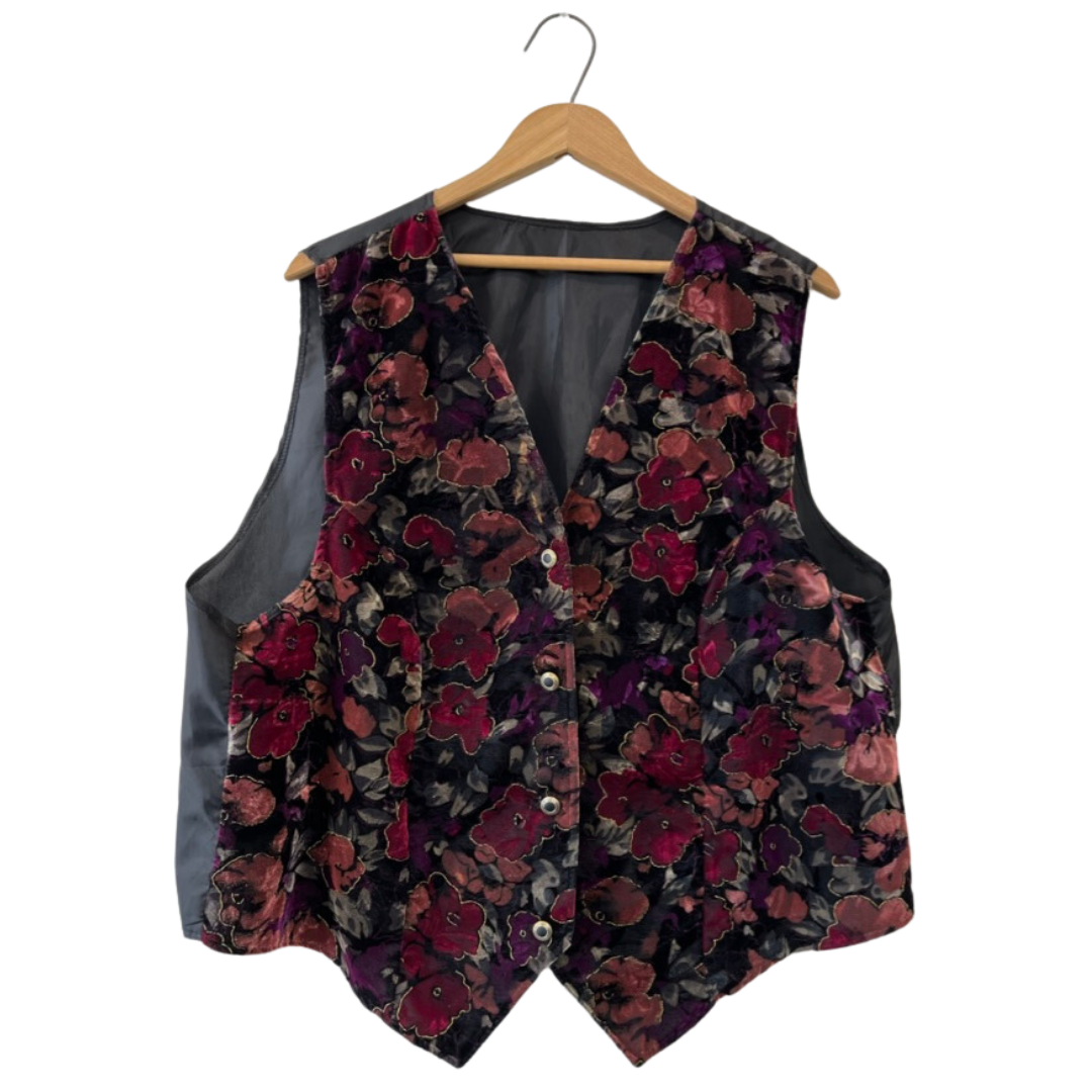 vintage velvet floral button up vest - 18