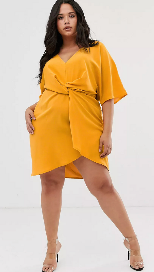 yellow faux wrap dress - US 16