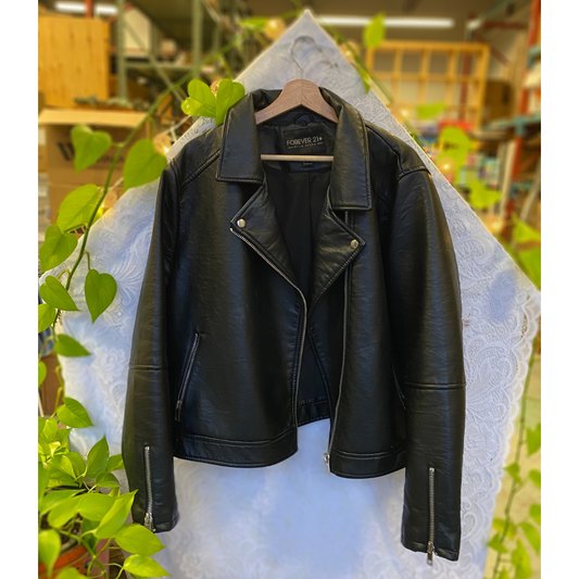 black Faux Leather Biker Jacket - 3x