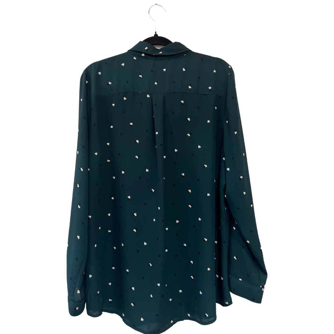 forest green button-up long sleeve with tiny hearts print - XXL
