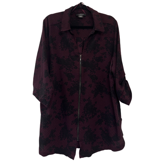 burgundy floral long sleeve zipper shirt - US 22
