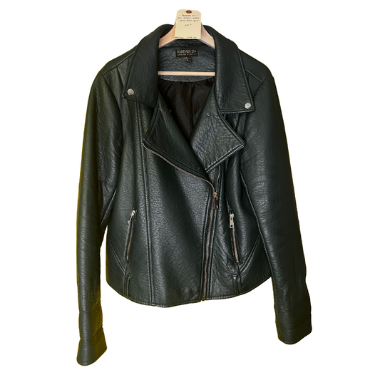 forest green faux leather biker jacket - 2x
