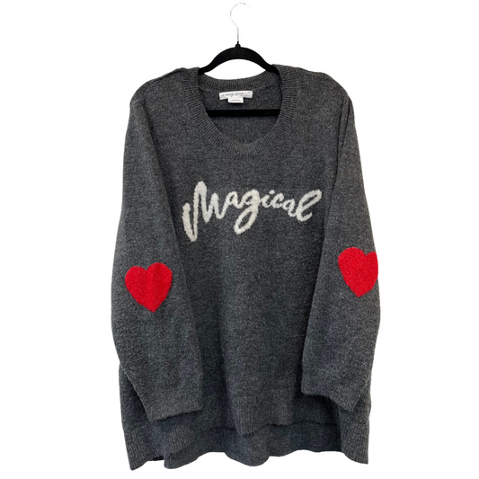 Grey soft sweater with print and heart elbow patches - 3X