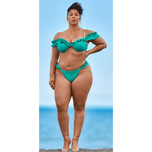 teal blue ruffle bathing suit top - 4X