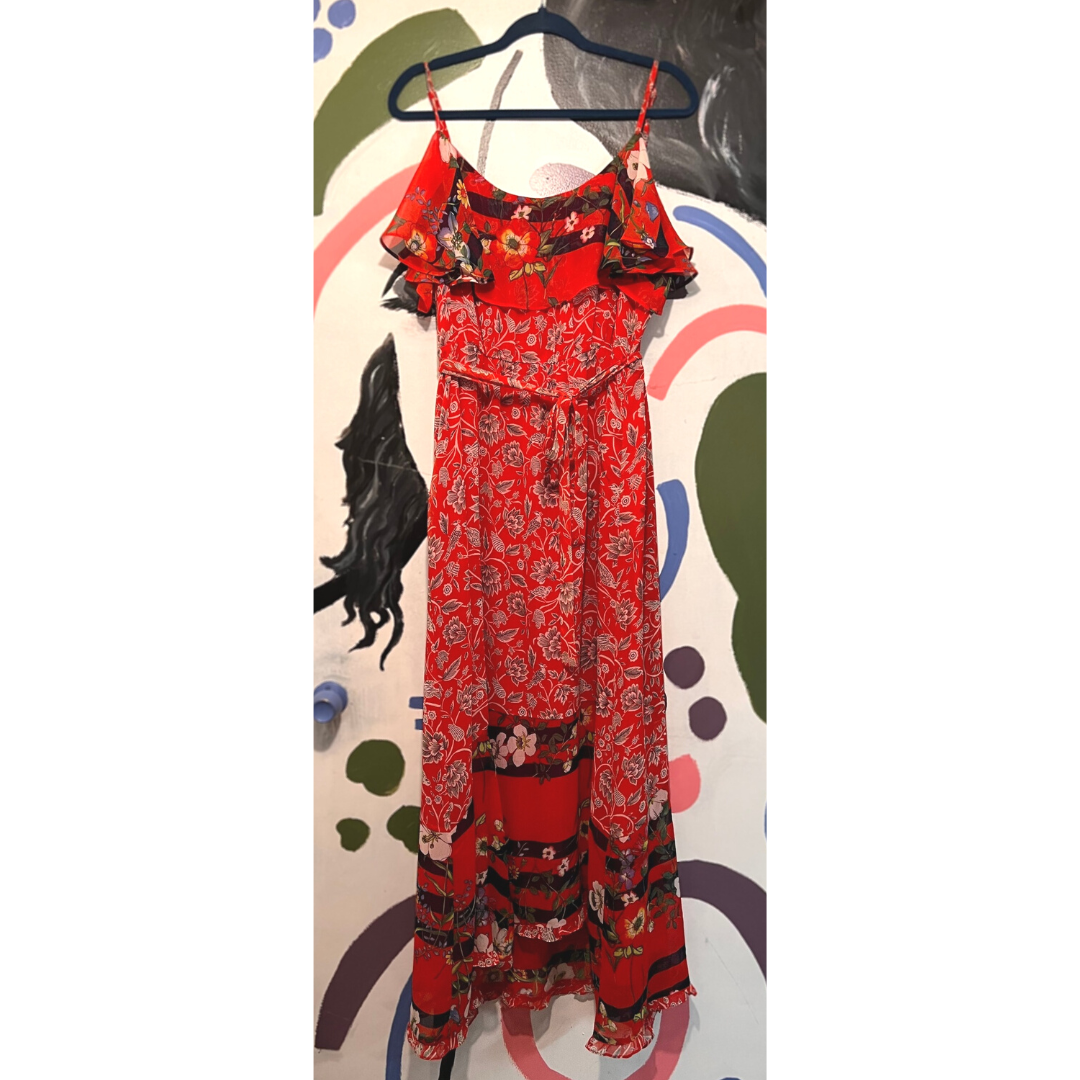 floral sleeveless maxi red maxi dress - XL