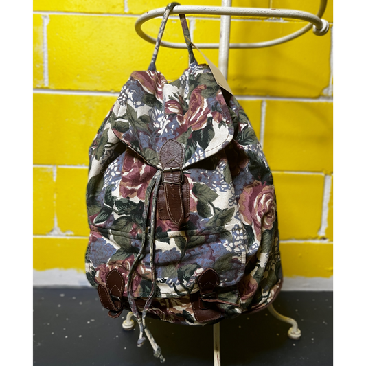 vintage floral couch-print backpack