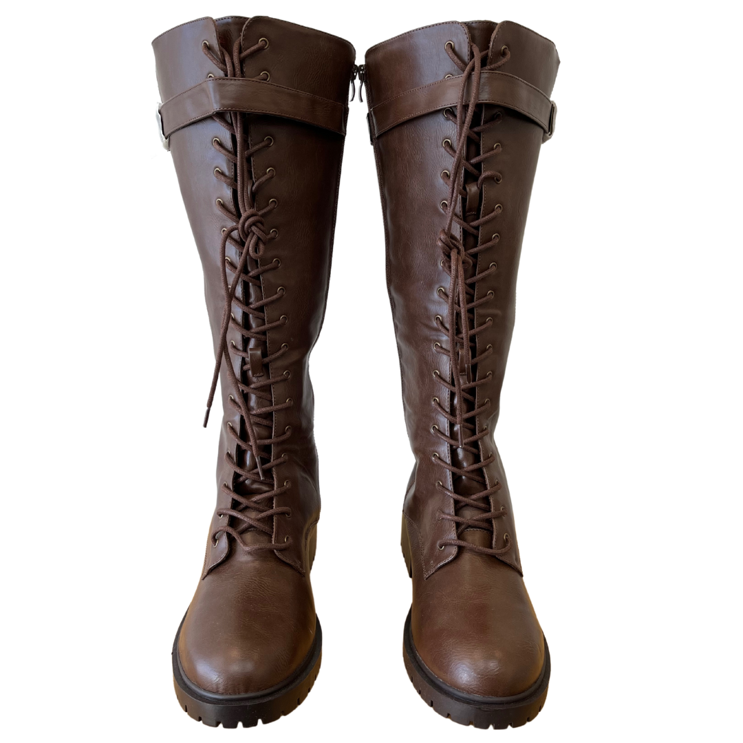 Lace up knee shop high boots wide calf