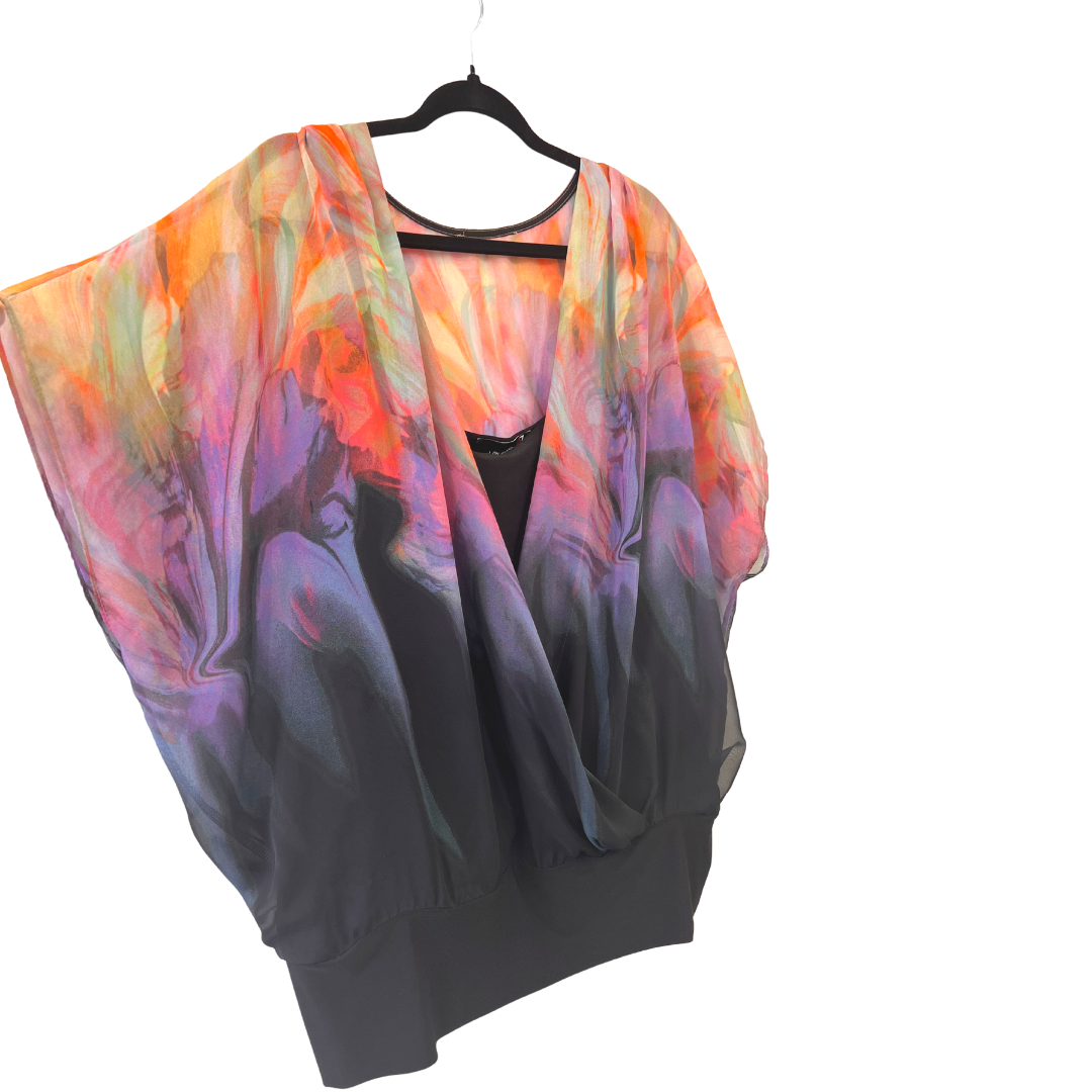 flowy flutter-sleeve multicoloured top - 1X/2X