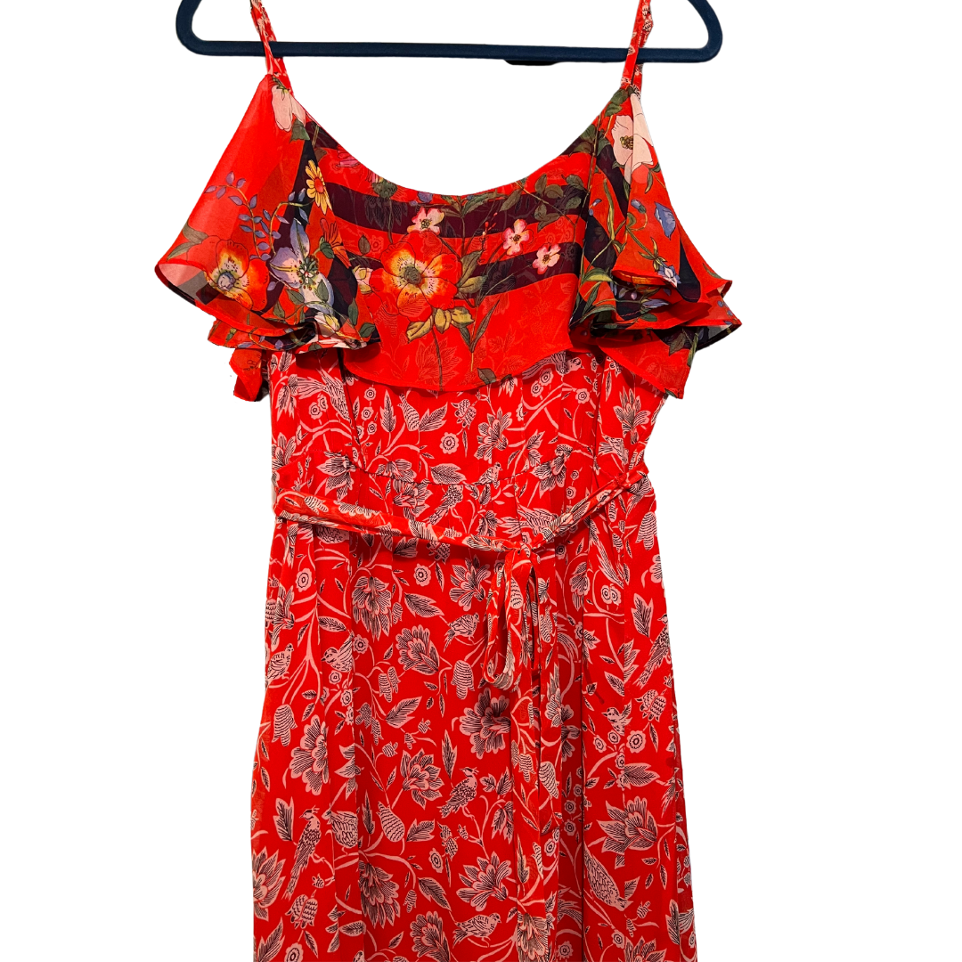 floral sleeveless maxi red maxi dress - XL