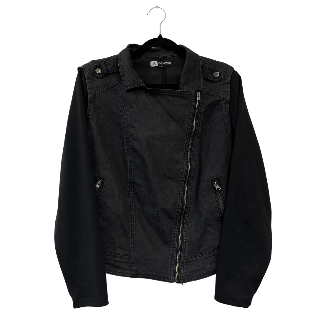 Moto-style jacket with sweatshirt sleeves - US 14