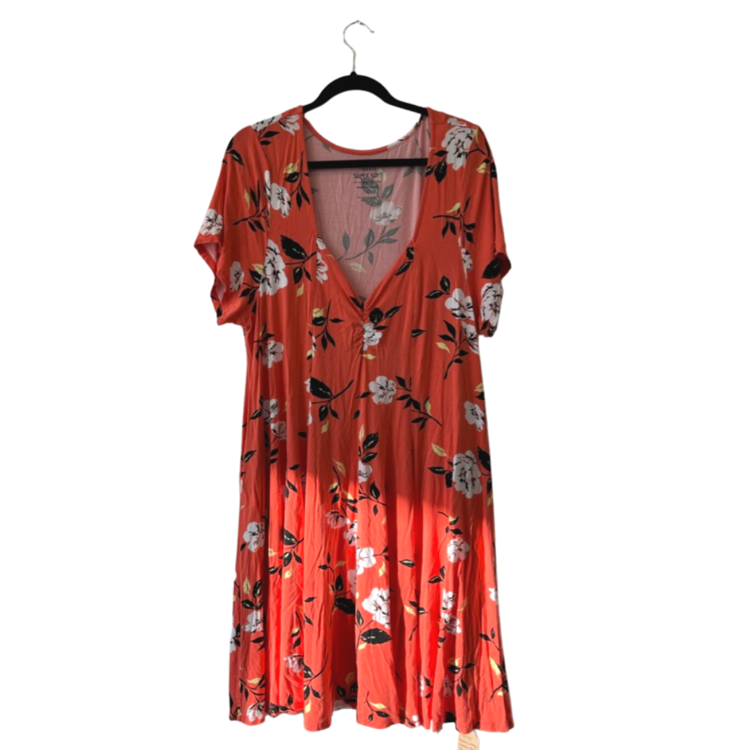 stretchy orange and yellow floral dress - 4x