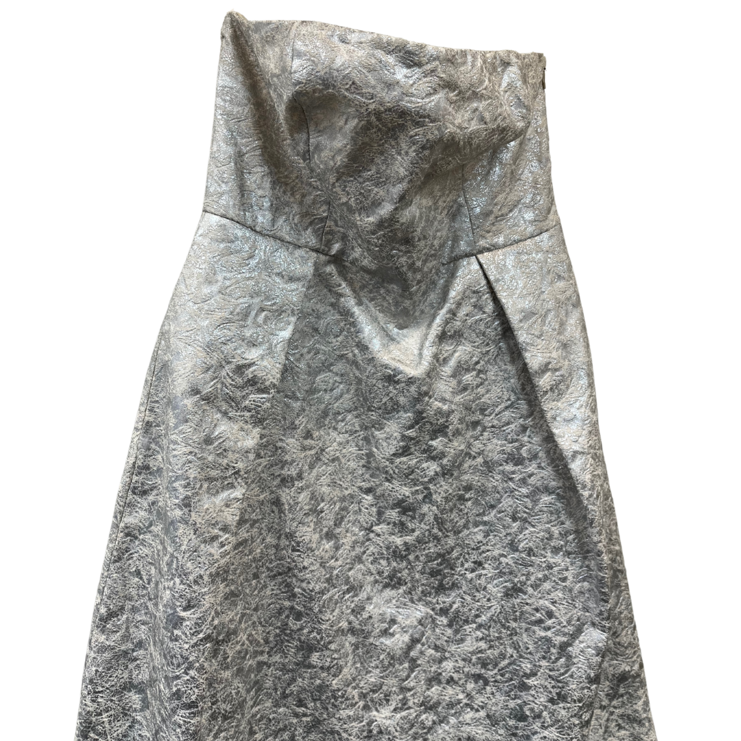 crackle crepe silver & cream strapless dress - US 16