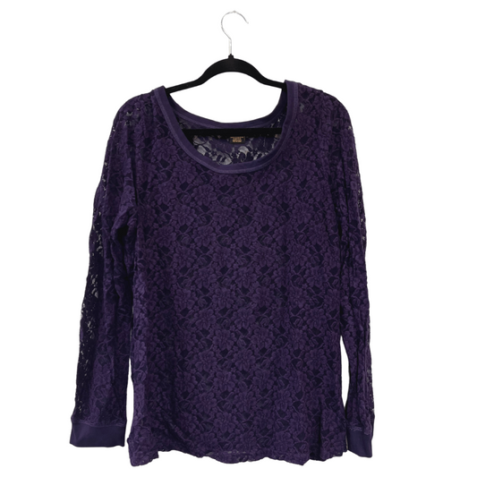 long-sleeve deep purple lace top - 1x