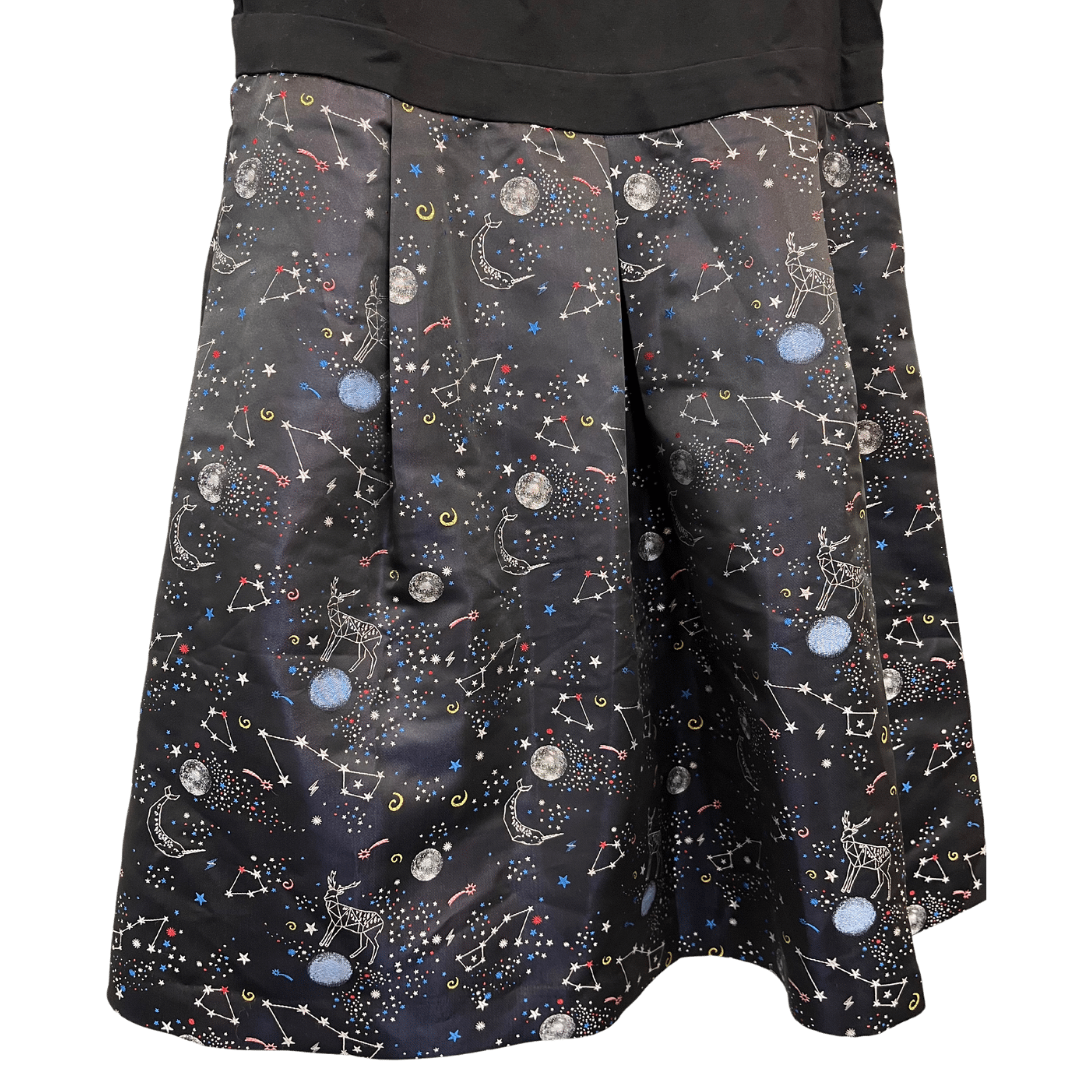 a-line dress w celestial embrodiery on a thick satin skirt - XL