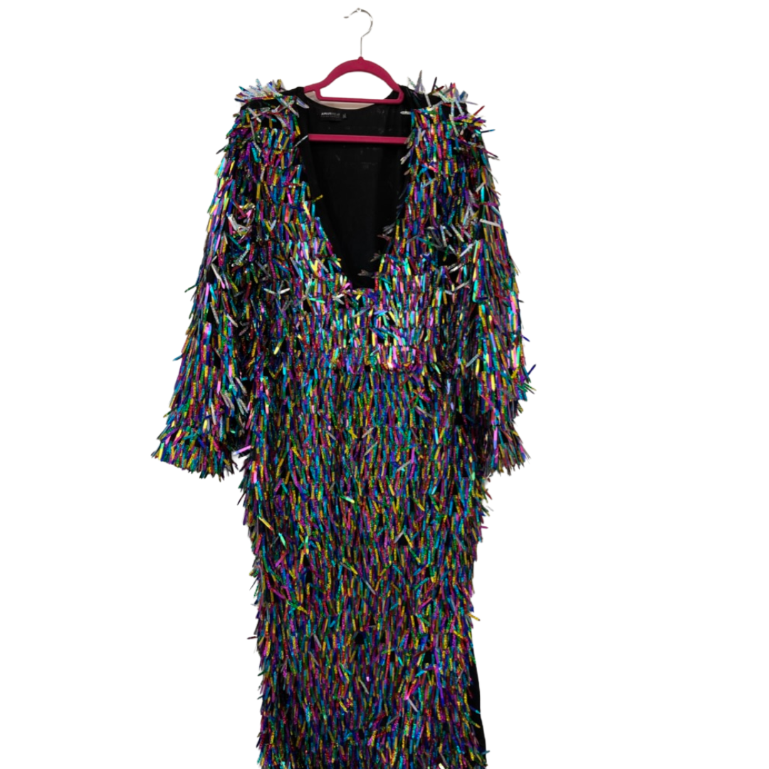v-neck sequin gown w/ high slit - 18/20