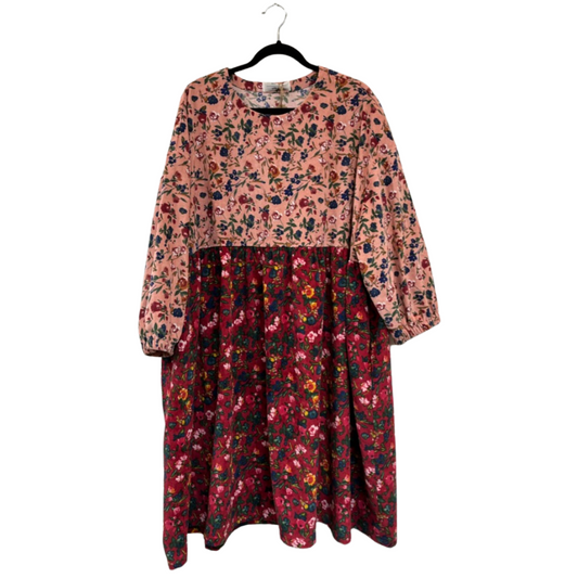 floral mixed colour corduroy long-sleeve dress - 18-22