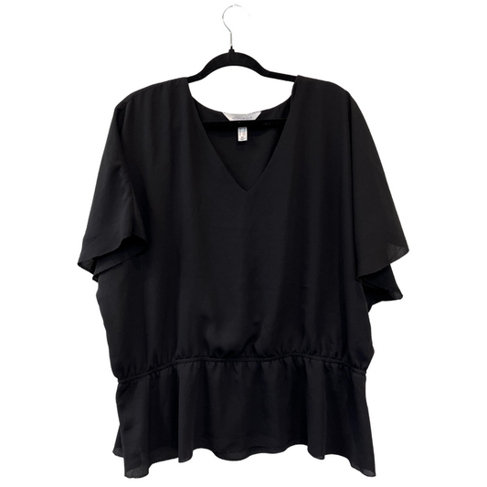 Ruched black top with short sleeves - 2X