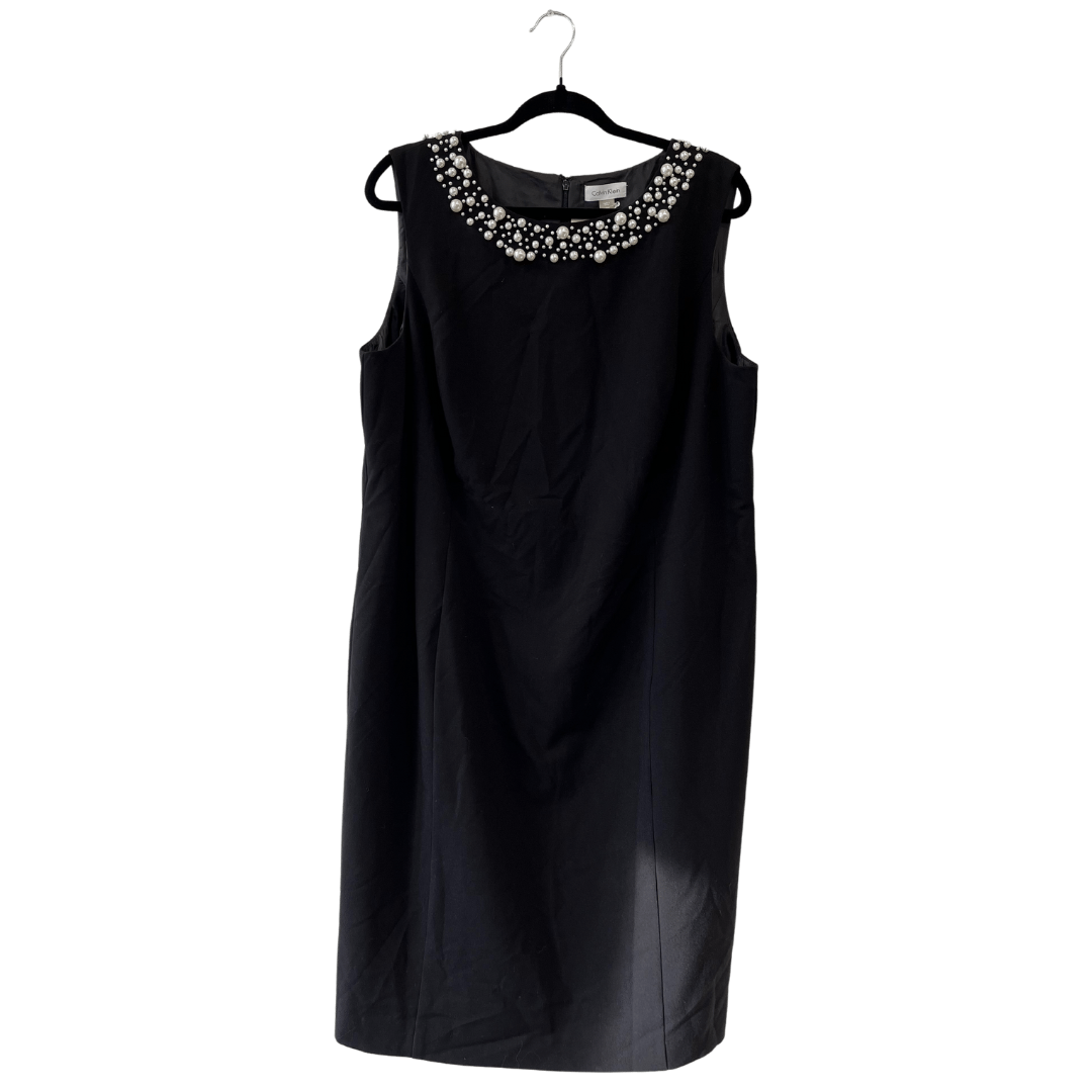 black straight dress with pearl neckline - 16/18