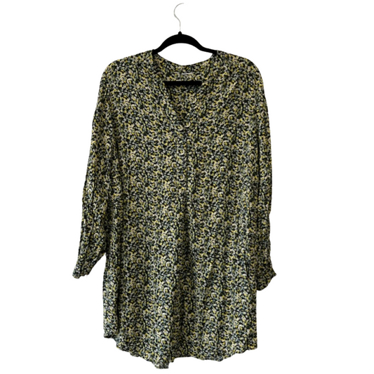 green shirt dress w/ floral print -L