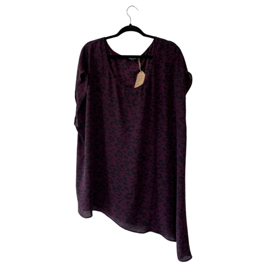 off the shoulder leopard print black and purple sheer top - 2x