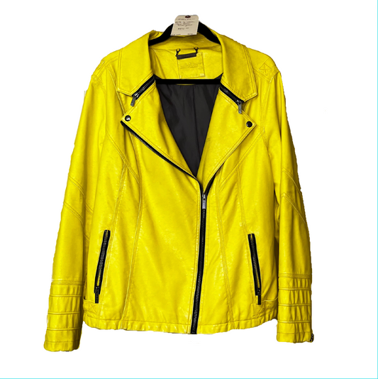 faux leather yellow motorcycle jacket - 2x