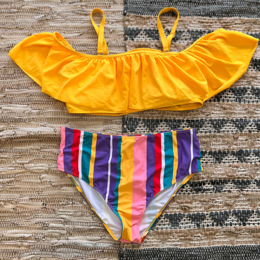 yellow ruffle bikini top with off the shoulder - 3X