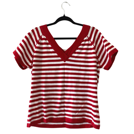 double v-neck red and white striped top - XL