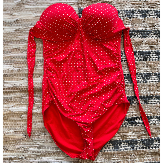 red polk-a-dot one piece swim suit - 14