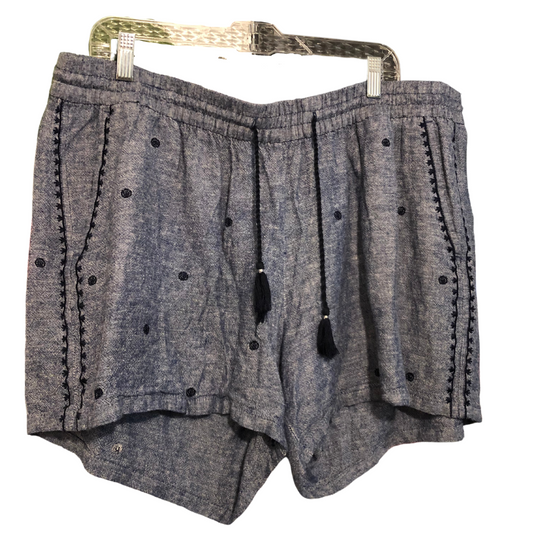 faux linen embroidered shorts in chambray - XL