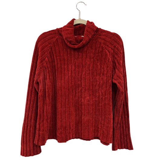 vintage deep red chenille turtleneck sweater - L