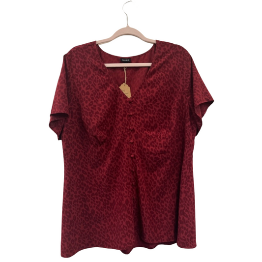 red leopard button up blouse - 2x